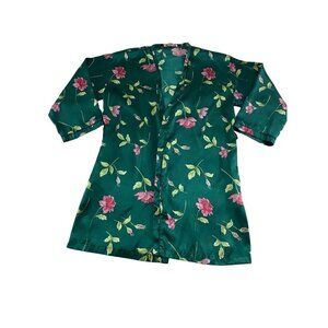 Oscar De La Renta Green Floral Night Gown And Kimono Set - Medium